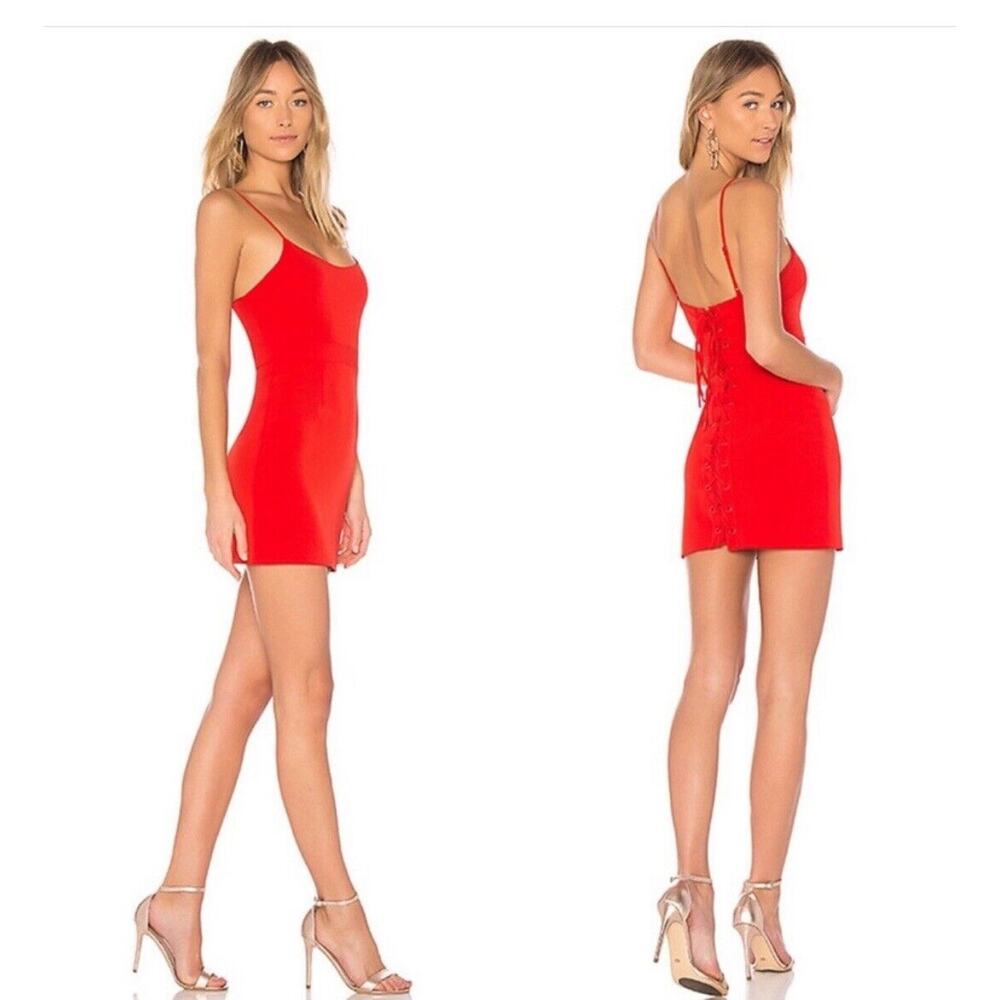 NBD Red Lace-Up Back Spaghetti-Strap Mini Dress